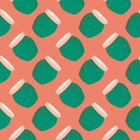 Green jar with dots,seamless pattern on orange background. vector