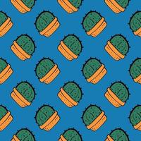 Cactus in a pot ,seamless pattern on blue background. vector