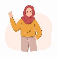 mujer musulmana agitando su mano vector