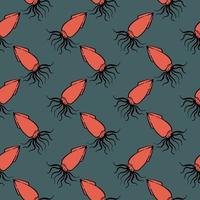 Red squid ,seamless pattern on dark green background. vector