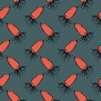 Red squid ,seamless pattern on dark green background. vector