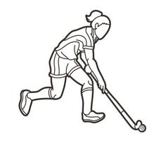 Outline Field Hockey Sport Female Player vector