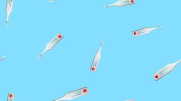 Endless seamless pattern of medical scientific medical objects of modern digital thermometers for measuring temperature on a blue background. Vector illustration
