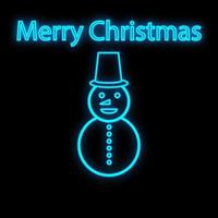 Snowman night bright sign element. Winter concept for neon festive design. Vector illustration in neon style for Christmas, New Year, holiday