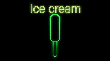 Glowing neon line Ice cream in waffle cone icon isolated on brick wall background. Sweet symbol. Vector Illustration