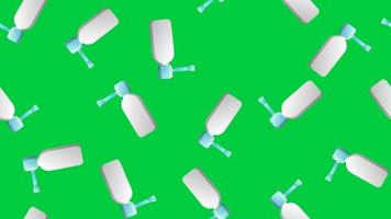 Endless seamless pattern of medical scientific medical items with drops and sprays for nose and throat from a runny nose and sore throat on a green background. Vector illustration