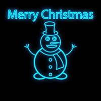 Snowman Neon Sign. Bright Glowing Symbol On A Black Background vector