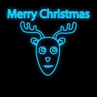 Deer neon sign. Night party. Happy Merry Christmas. Neon sign, bright signboard, light banner vector