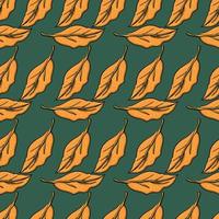 Orange leaves pattern, seamless pattern on green background. vector