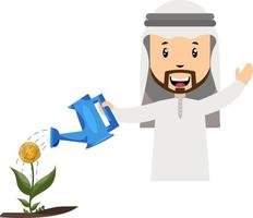 Arab watering flower, illustration, vector on white background.