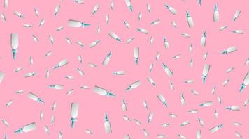 Endless seamless pattern of medical scientific medical items drops and sprays for nose and throat from a runny nose and sore throat on a pink background. Vector illustration