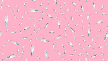Endless seamless pattern of medical scientific medical items drops and sprays for nose and throat from a runny nose and sore throat on a pink background. Vector illustration