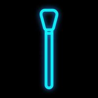 blue neon brush on a black background for applying masks. comfortable plastic brush with a flat end for applying clay, cream textures to the skin. care cosmetics. beautician tool. vector illustration