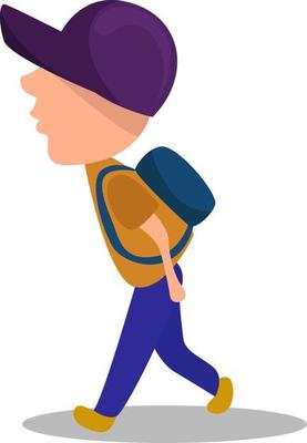 Boy with backpack , illustration, vector on white background