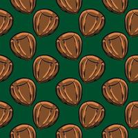 Brown hazelnut,seamless pattern on dark green background. vector