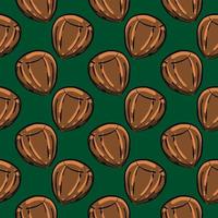 Brown hazelnut,seamless pattern on dark green background. vector