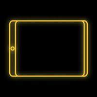 Bright luminous yellow digital neon sign for a store or workshop service center beautiful shiny with a modern tablet on a black background. Vector illustration