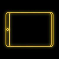 Bright luminous yellow digital neon sign for a store or workshop service center beautiful shiny with a modern tablet on a black background. Vector illustration