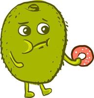 Kiwi with donut, illustration, vector on white background.