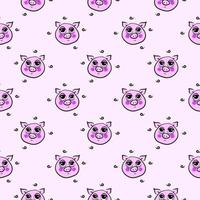 Pig head, seamless pattern on light pink background. vector