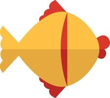 Fat yellow fish with red fins, illustration, vector on white background.