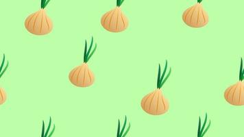 Shallot onion seamless pattern. Cut spring onions, sliced scallion, whole salad onions. Onion set for fabric, textile, print vector