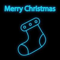 encantador concepto de feliz navidad diseño de neón lineal con calcetín de navidad. composiciones de tipografía de saludo tarjetas de navidad, pancartas o carteles y otros imprimibles vector