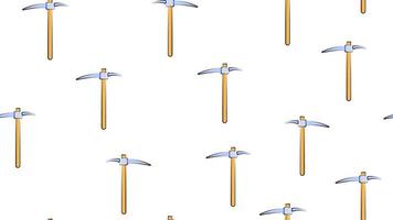 Texture, seamless abstract pattern of construction miner pickaxe with a wooden handle for repair, mining, excavation on a white background. Vector illustration