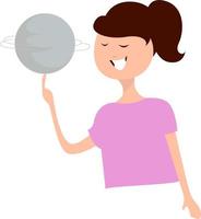 Girl spinning ball, illustration, vector on white background.