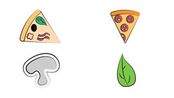 Italian Pizza Vector Illustrated Set. Colorful Restaurant Tasty Isolated Nutrition