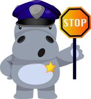 oficial de policía de hipopótamo de dibujos animados vector