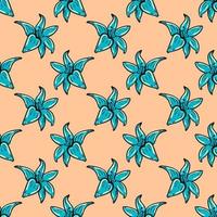 Blue flowers ,seamless pattern on beige background. vector