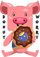 Pig with donut, illustration, vector on white background.