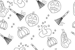 It is drawn on a canvas, a broom and a hat with a black outline, it is intended for Halloween, fabric printing, card, coloring and you can use it in different occasions. vector