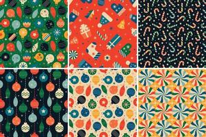 Vintage retro Christmas seamless patterns in the style of the 60s and 70s vector