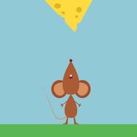 Ratón con queso, ilustración, vector sobre fondo blanco.