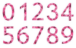 Set of pink numbers polygon style isolated on white background. Learning numbers, serial number, price, place vector