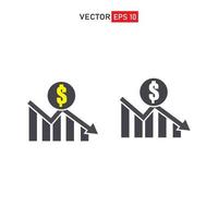 gráfico de dólar hacia abajo icono simple. declive de las finanzas, la banca. dólar decreciente gráfico inflación vector icono