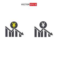 gráfico de yen de japón abajo icono simple. declive de las finanzas, la banca. yen decreciente gráfico inflación vector icono