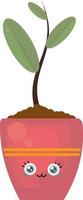 Happy plant pot, illustration, vector on white background