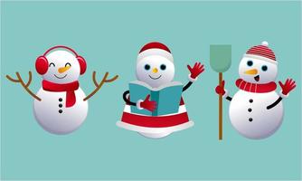 Set of cartoon snowmen in different poses vector illustration