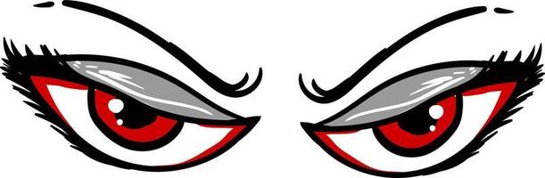 Pair of angry red eyes, illustration, vector on white background.