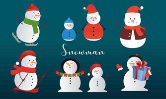 Set of cartoon snowmen in different poses vector illustration