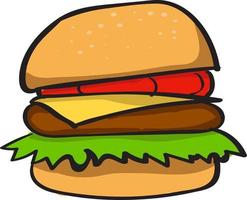 Hamburger, illustration, vector on white background.