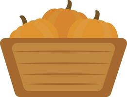 Pumpkins in basket, illustration, vector on white background.