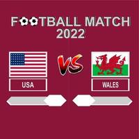 USA vs Wales football competition 2022 template background vector for schedule, result match