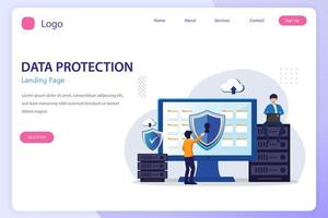 Data Security concept, People work on screen protecting data and files. Flat vector template