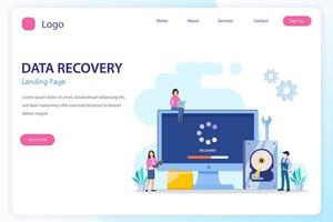 concepto de vector plano de servicios de recuperación de datos, copia de seguridad y protección de datos, reparación de hardware.