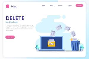 Delete concept. deleting data and move unnecessary files to the trash bin. illustration vector
