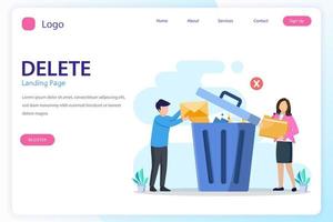 Delete concept. deleting data and move unnecessary files to the trash bin. illustration vector